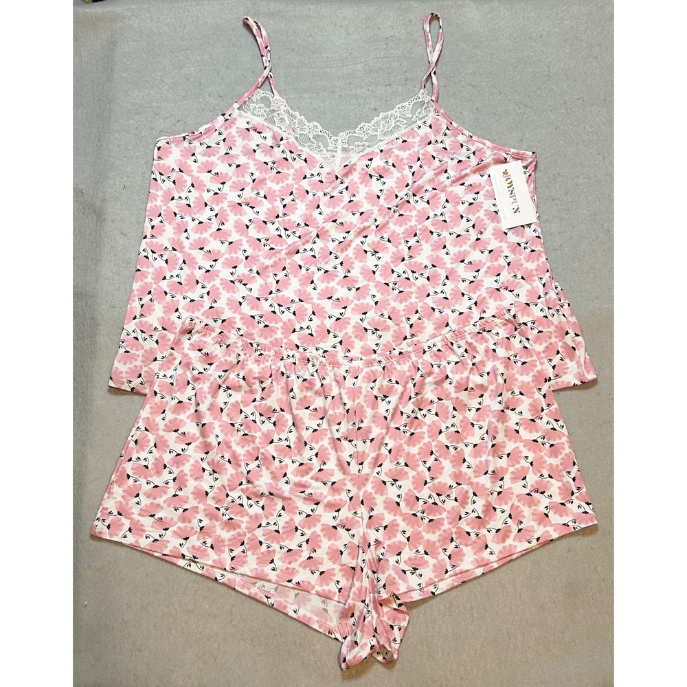 Joyspun Pink Floral Lace Pajama Set 2PC Cami and Shorts Plus Size 2X 18W-20W